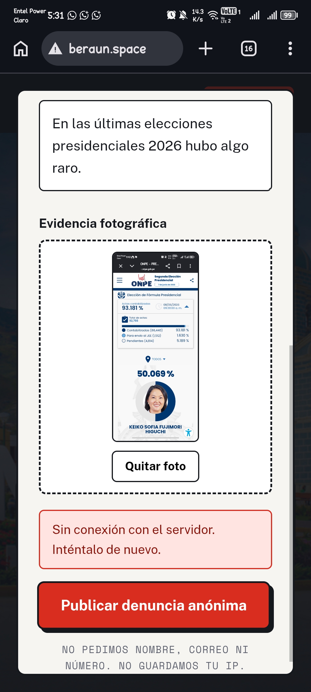 Evidencia fotográfica: Fraude Electoral - Fujimori Nunca Mas